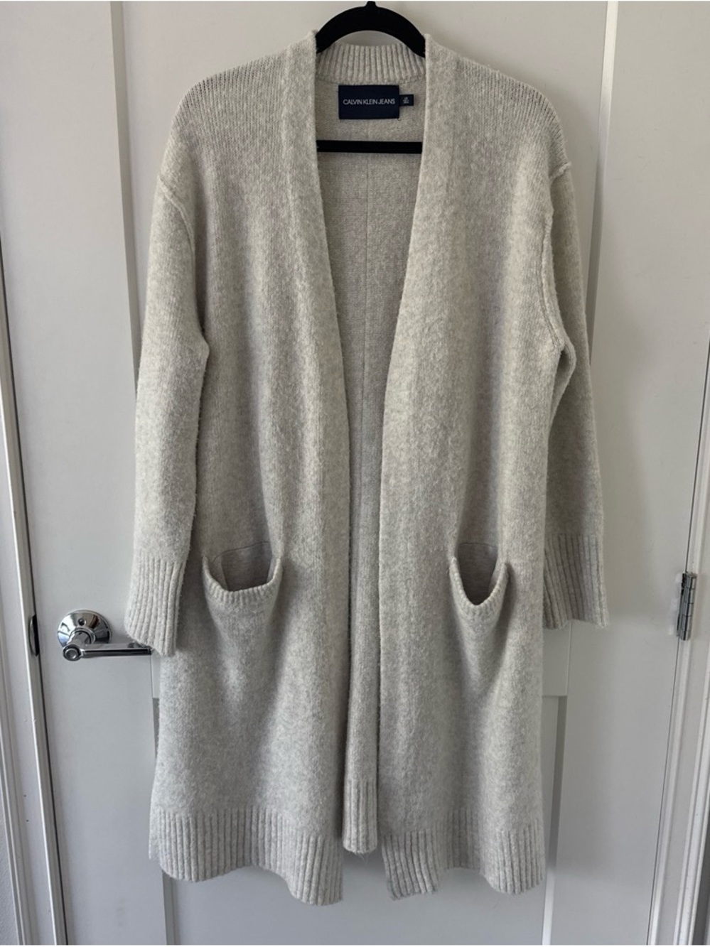 Vintage Calvin Klein Soft Open-Front Long Cardigan Sweater - Light Gray
